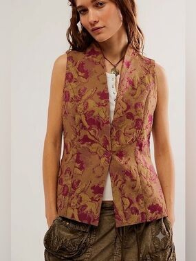 Vtg 1991 Herta Houston Cherub Angel Jacquard Tapestry Vest Women Size L